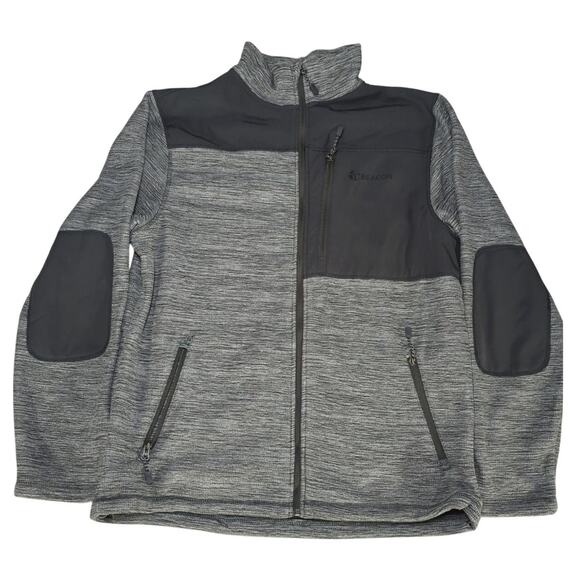 Fossa Mens XL Full Zip Fleece Jacket Gray Black Softshell Elbow Patch Pockets - Picture 1 of 10